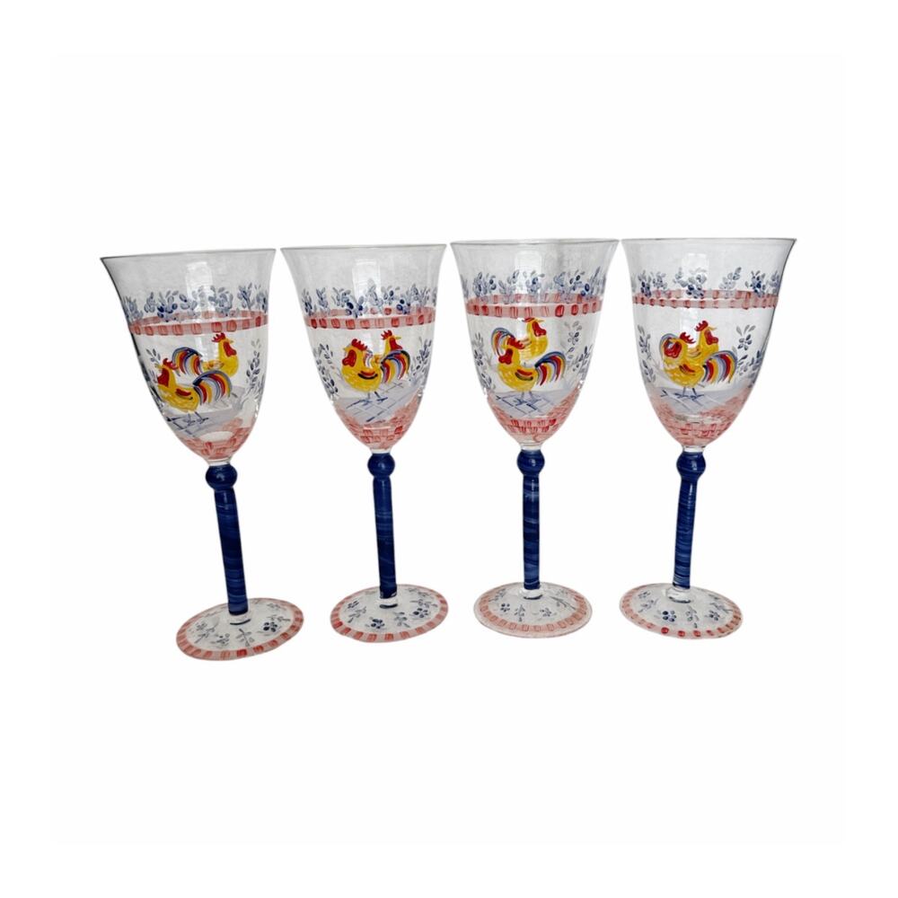 Hand Painted Rooster Glass Pitcher and 4 Glasses Set Cottage Farm Core - Picture 3 of 10